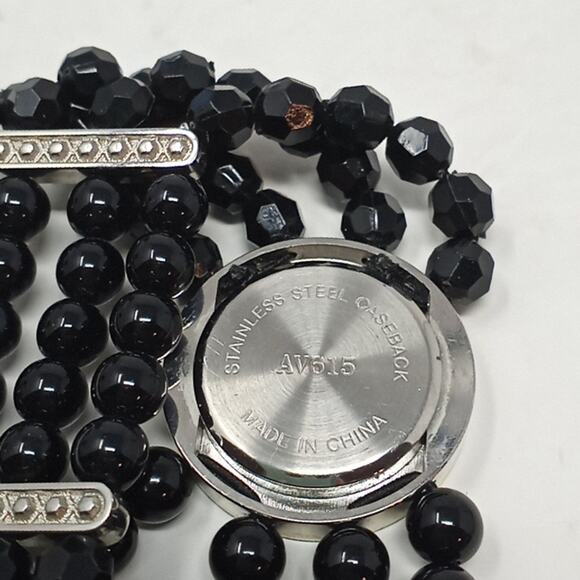 Avenue Womens Black 4 Strand Bead Bracelet Watch Mother of Pearl Face - Picture 8 of 10